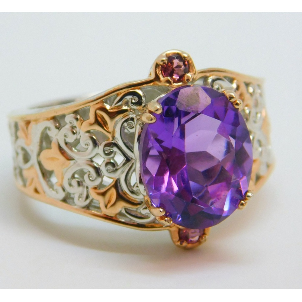 925 silver and gold filigree amethyst ring Sz 9